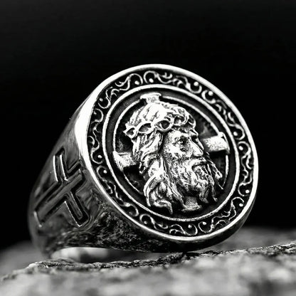 Silver Jesus Cross Ring