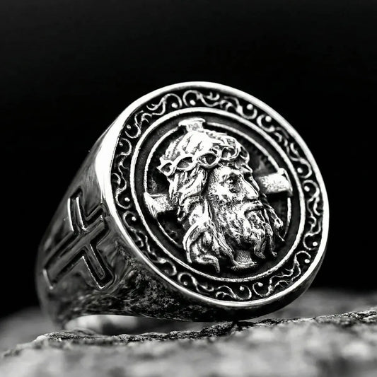 Silver Jesus Cross Ring