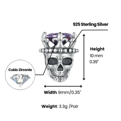 Silver King of Skull Stud Earrings Dimensions and Weight