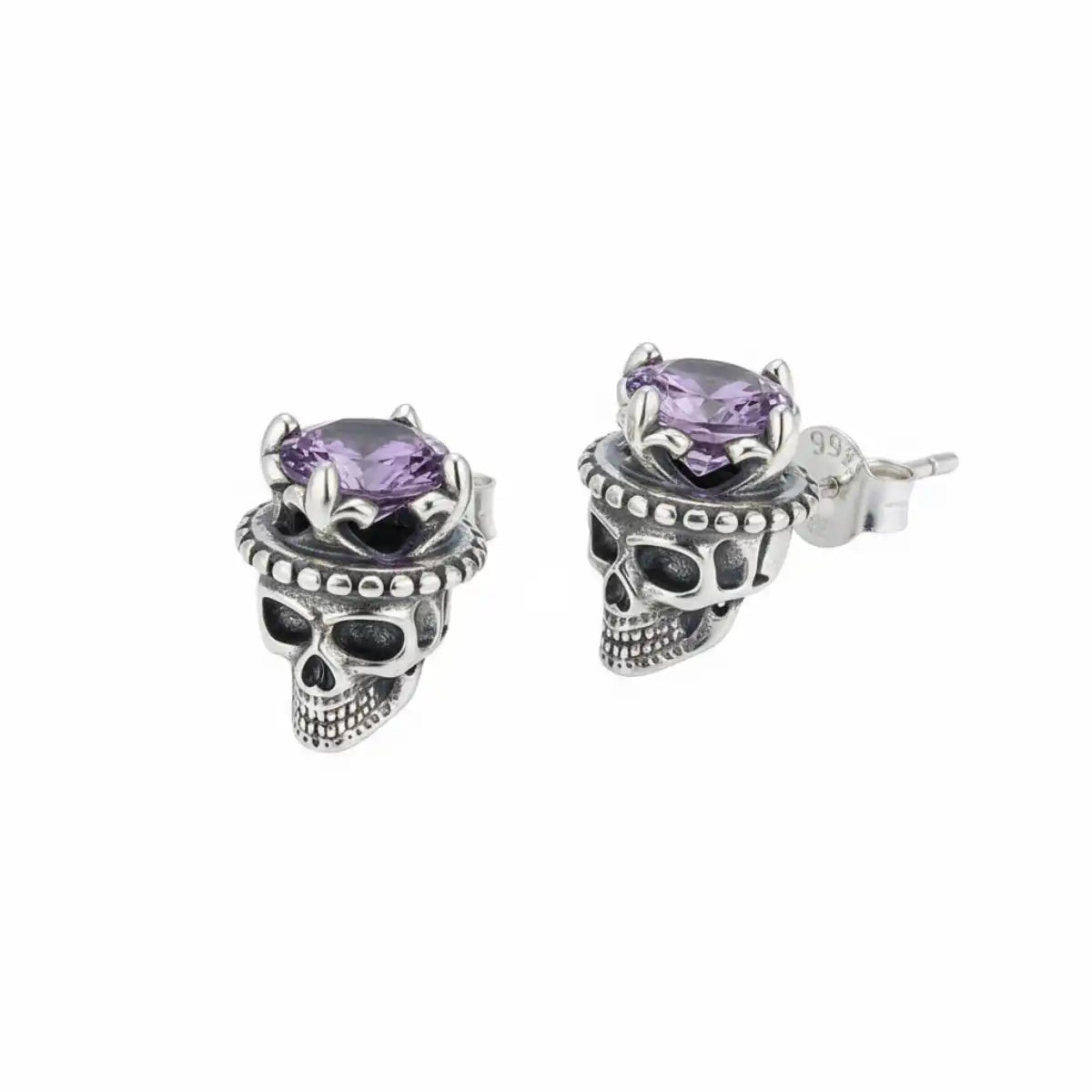 Silver King of Skull Stud Earrings Side