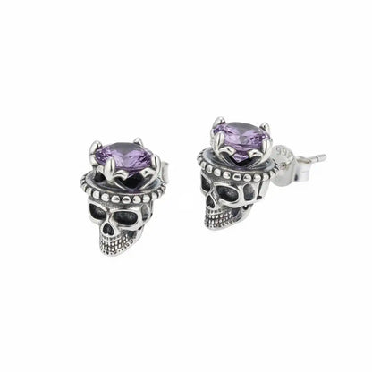 Silver King of Skull Stud Earrings Side