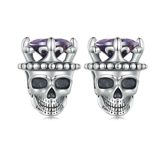 Silver King of Skull Stud Earrings