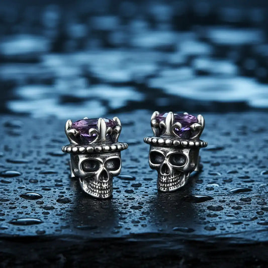 Silver King of Skull Stud Earrings