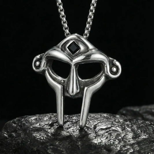 Silver MF Doom Necklace Black Onyx