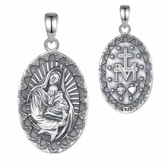 Silver Mary and Baby Jesus Necklace Pendant Only Xenos Jewelry