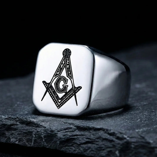 Silver Masonic Signet Pinky Ring