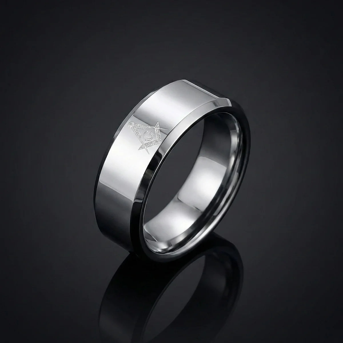 Silver Masonic Tungsten Ring