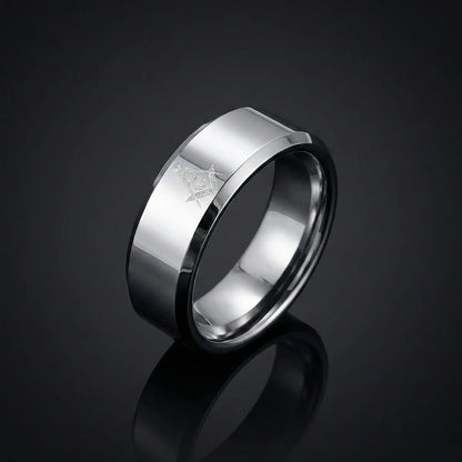 Silver Masonic Tungsten Ring