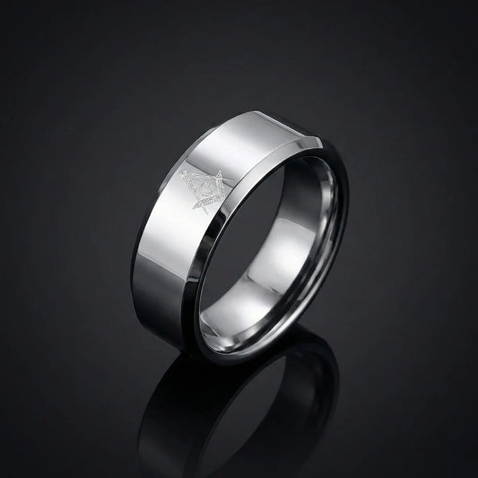Silver Masonic Tungsten Ring