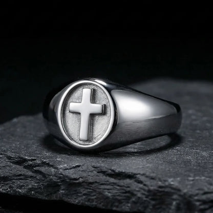 Silver Minimalist Cross Signet Ring