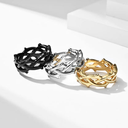 Silver Minimalist Thorns Ring Gold and Black Details