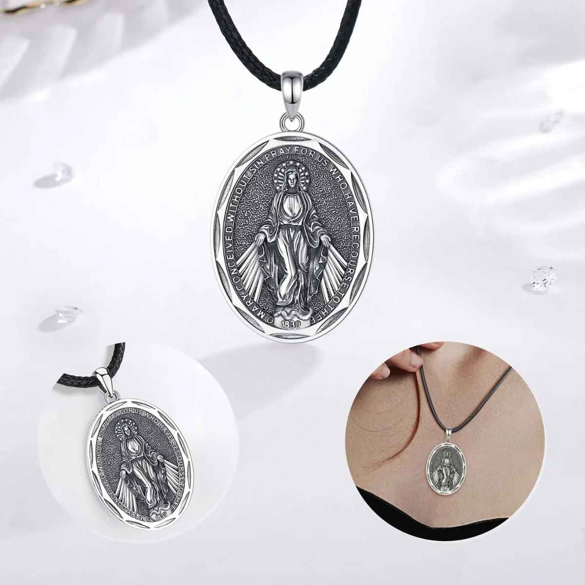 Silver Miraculous Medal Necklace Details Xenos Jewelry