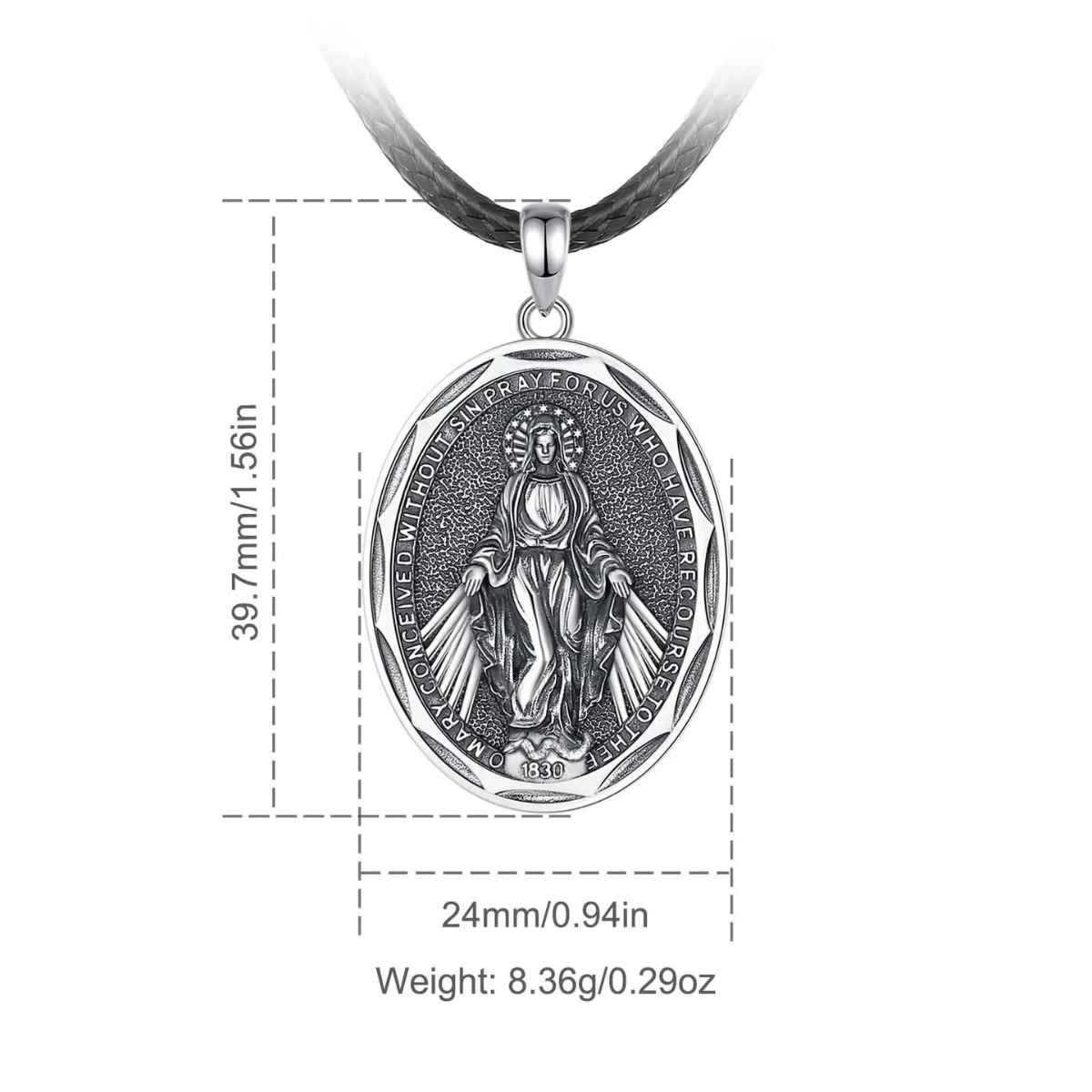 Silver Miraculous Medal Necklace Dimensions and Weight Xenos Jewelry