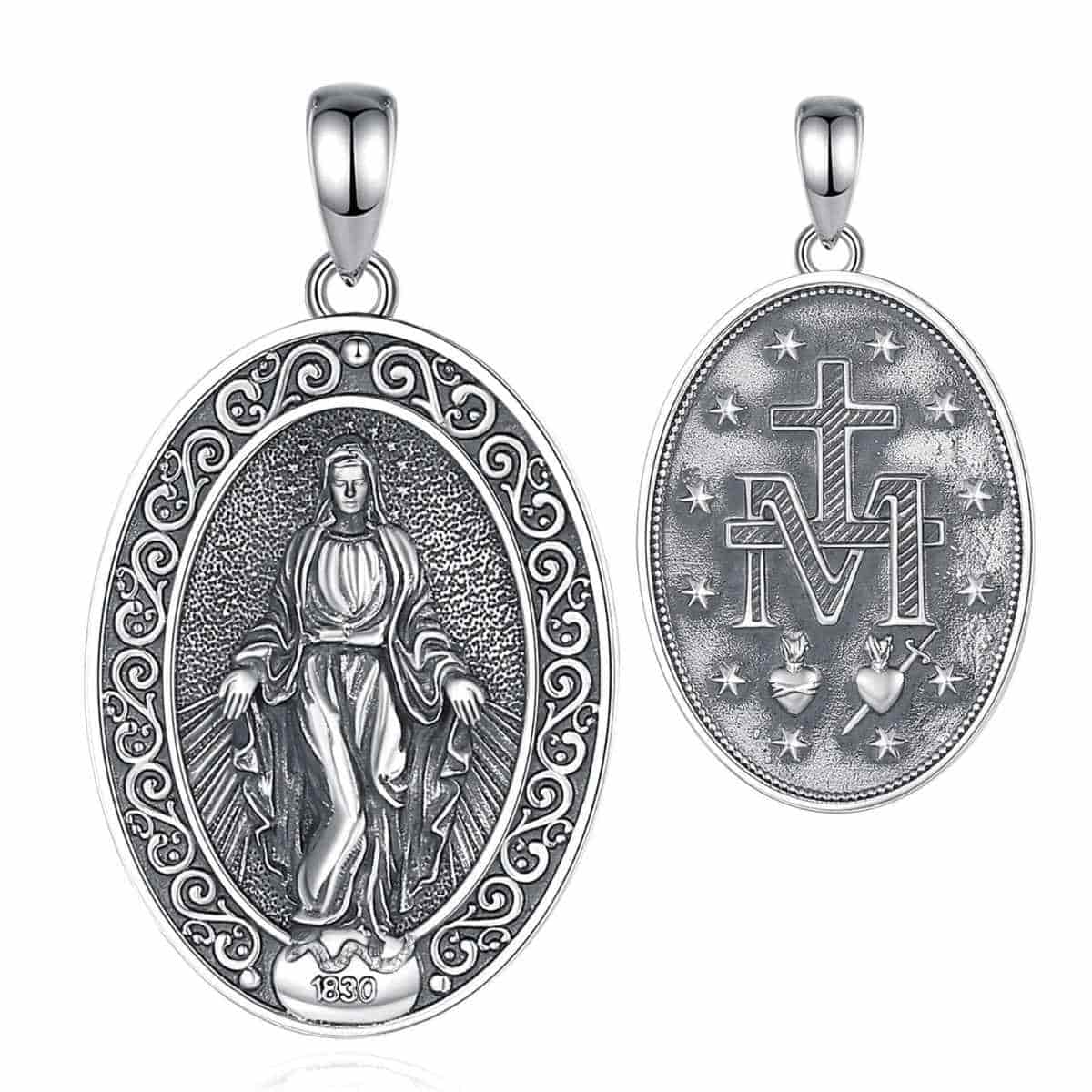 Silver Miraculous Medal Necklace Oval Pendant Only Xenos Jewelry