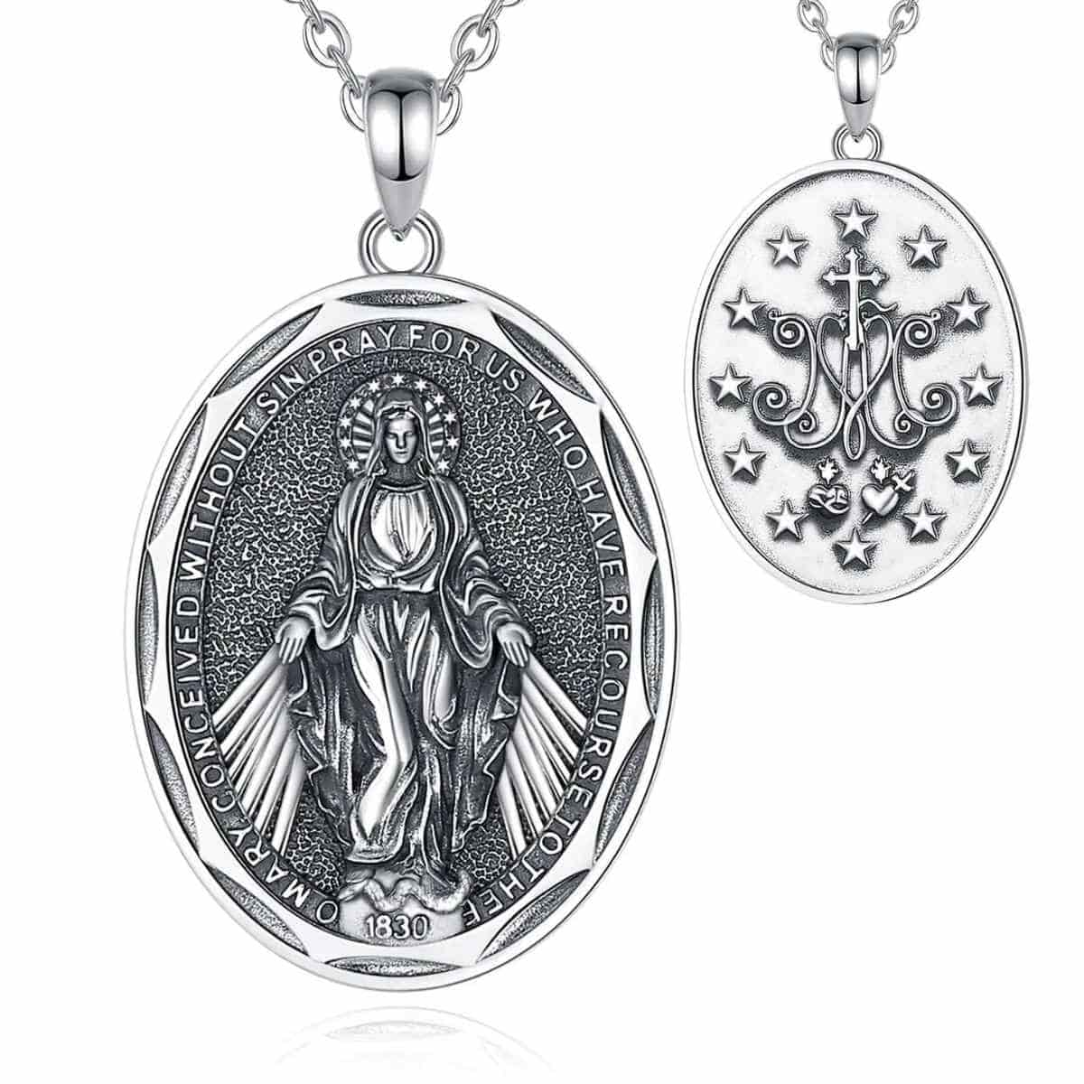 Silver Miraculous Medal Necklace with 18 inch Chain Xenos Jewelry