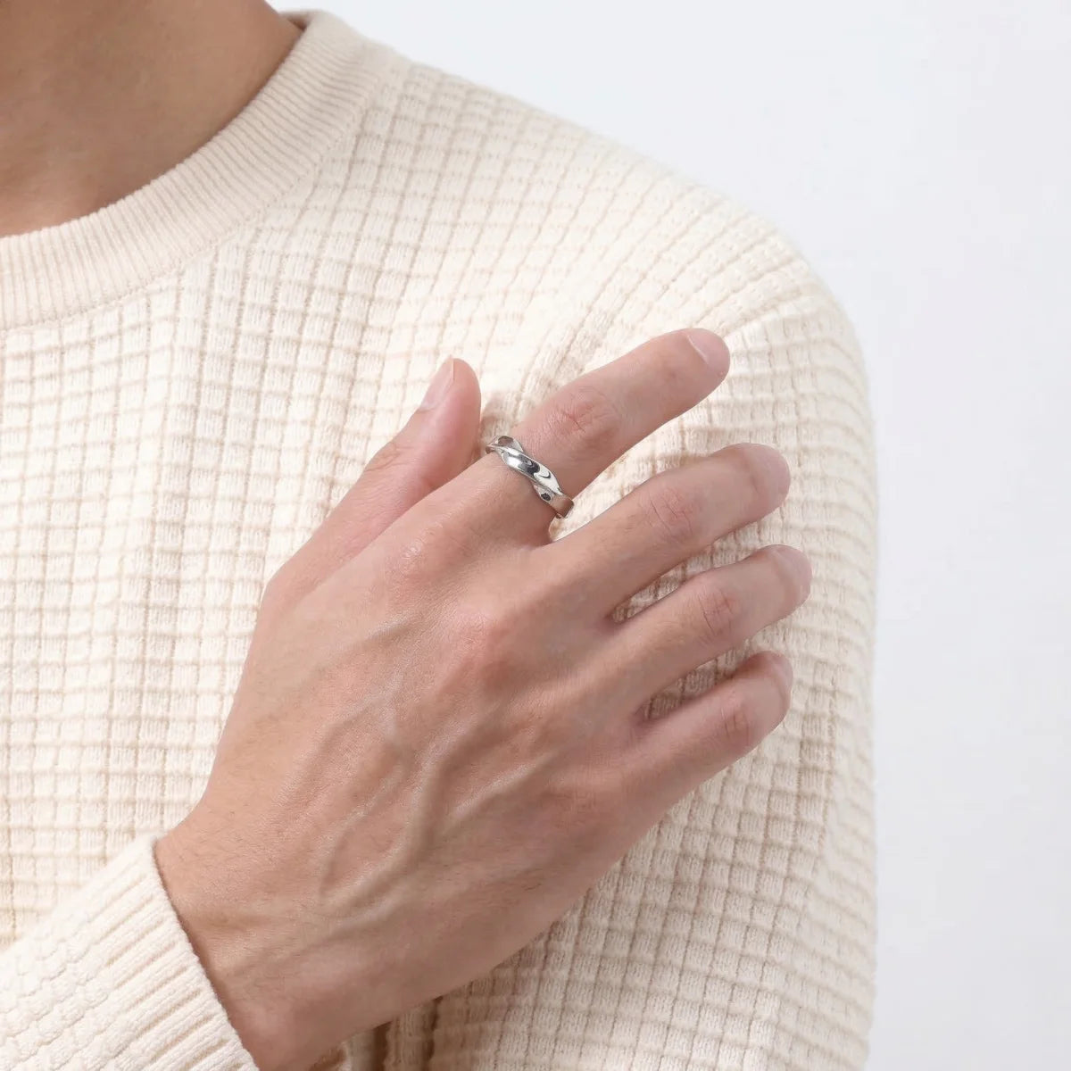 Silver Mobius Strip Ring Worn by Male Model