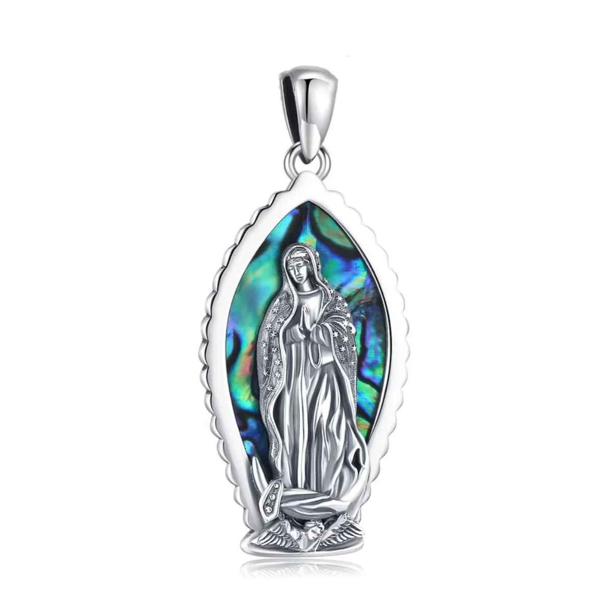 Silver Our Lady of Guadalupe Necklace Abalone Inlay Pendant Only Xenos Jewelry