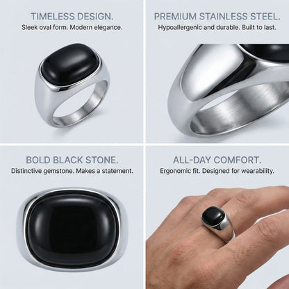 Silver Ring with Black Stone Features