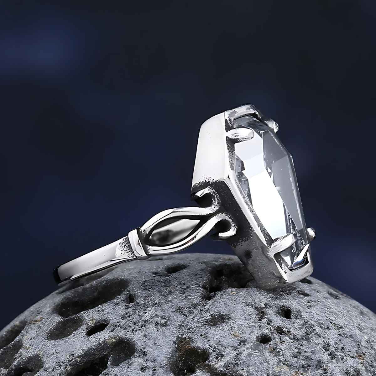 Silver Rose Coffin Ring