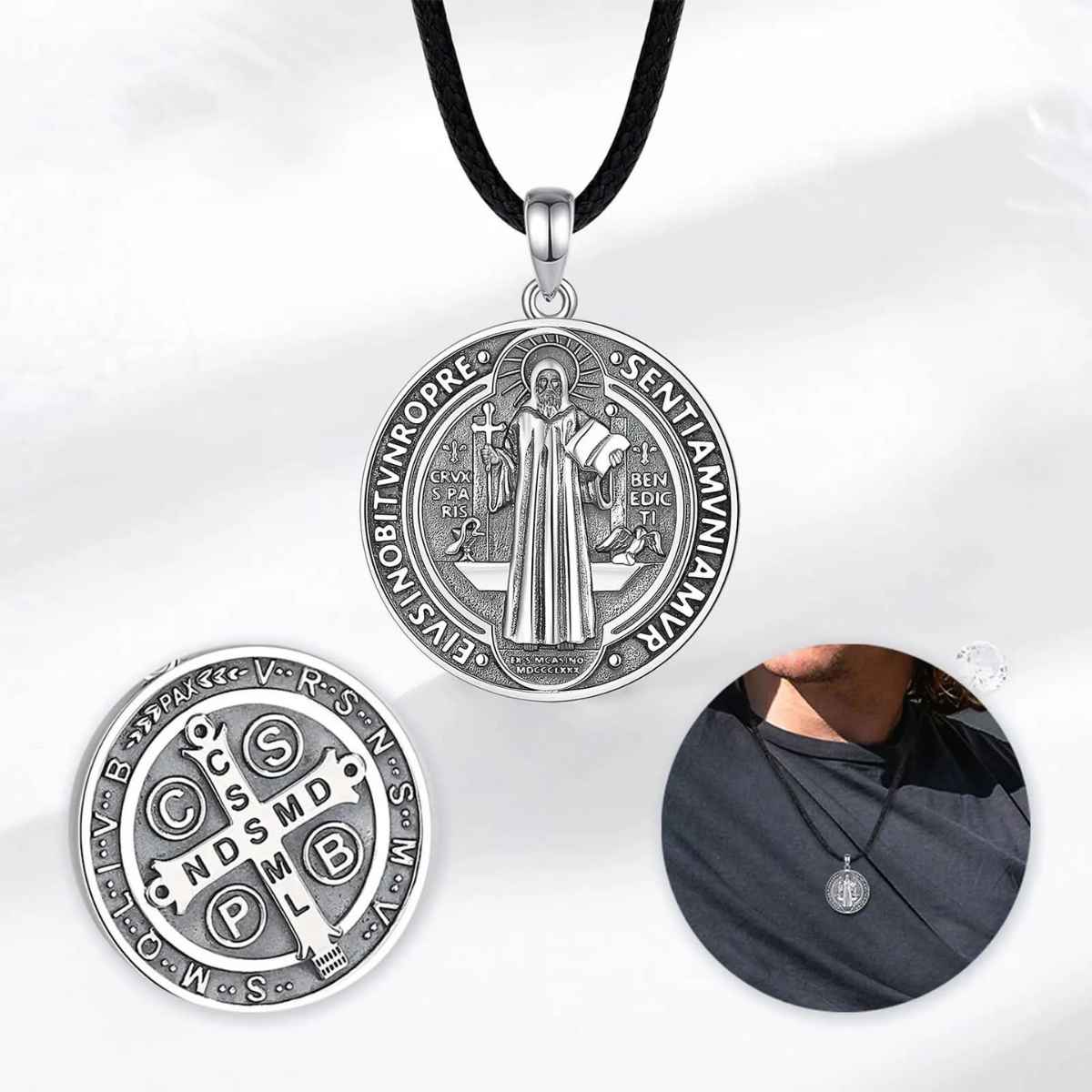 Silver Saint Benedict Medal Necklace Details Xenos Jewelry