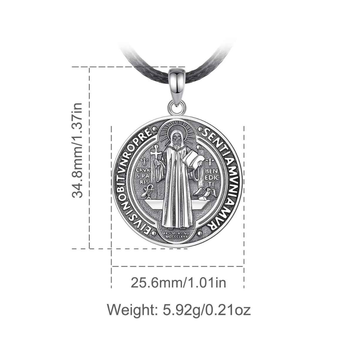 Silver Saint Benedict Medal Necklace Dimensions and Weight Xenos Jewelry