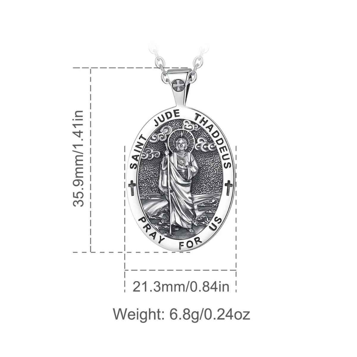 Silver Saint Jude Necklace Dimensions and Weight Xenos Jewelry