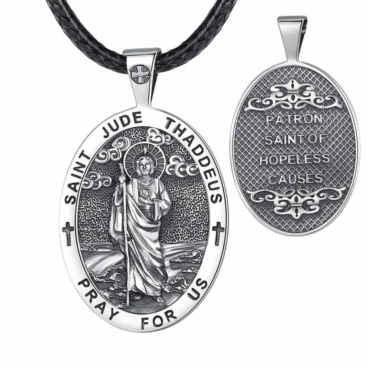 Silver Saint Jude Necklace with 24 inch Rope Xenos Jewelry