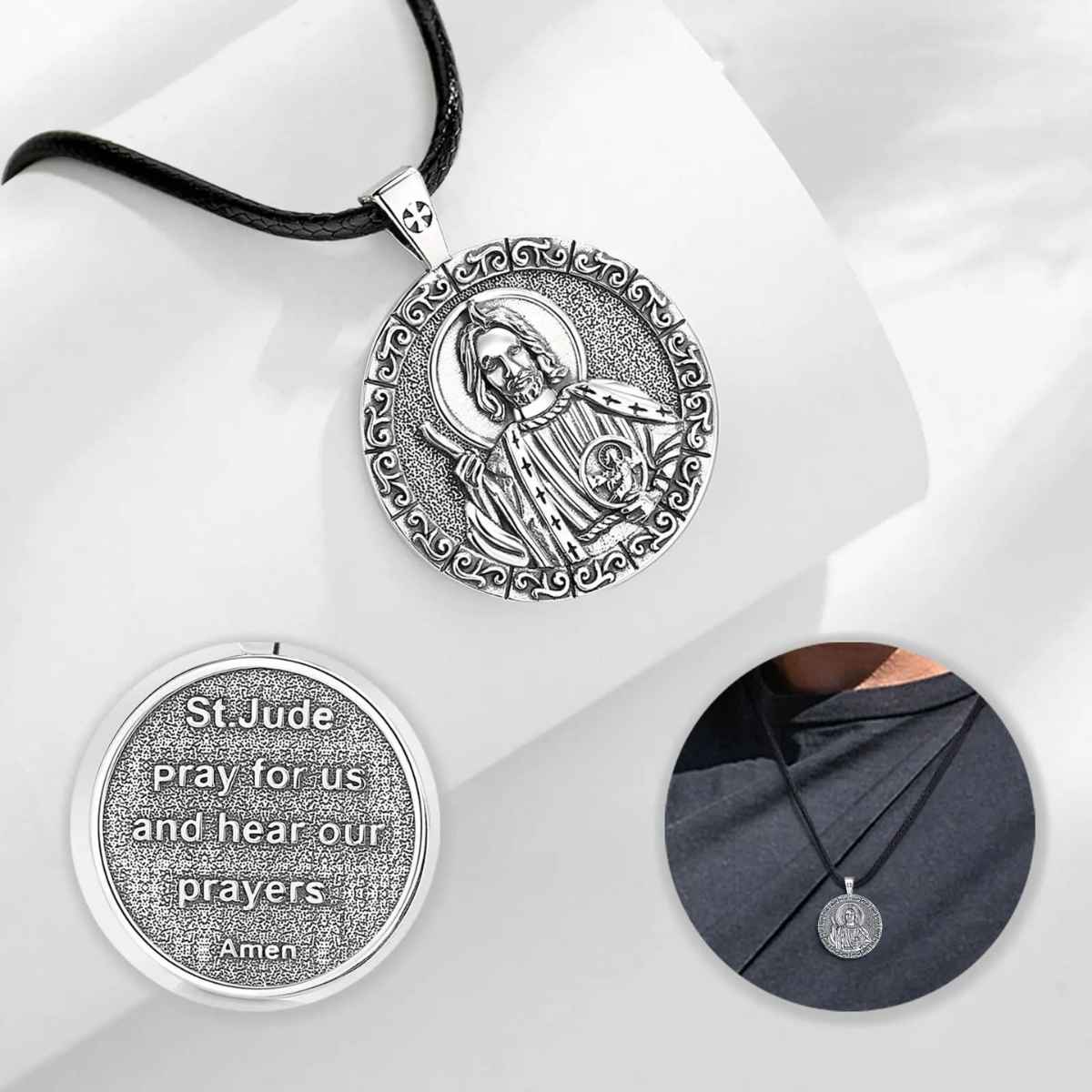 Silver San Judas Pendant Details Xenos Jewelry