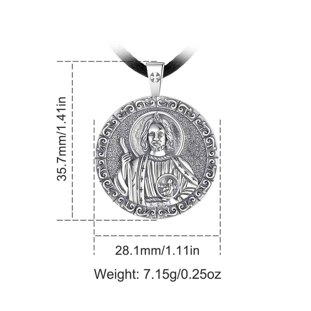 Silver San Judas Pendant Dimensions and Weight Xenos Jewelry