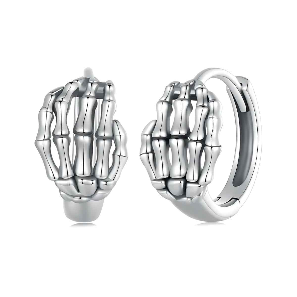 Silver Skeleton Hand Hoop Earrings
