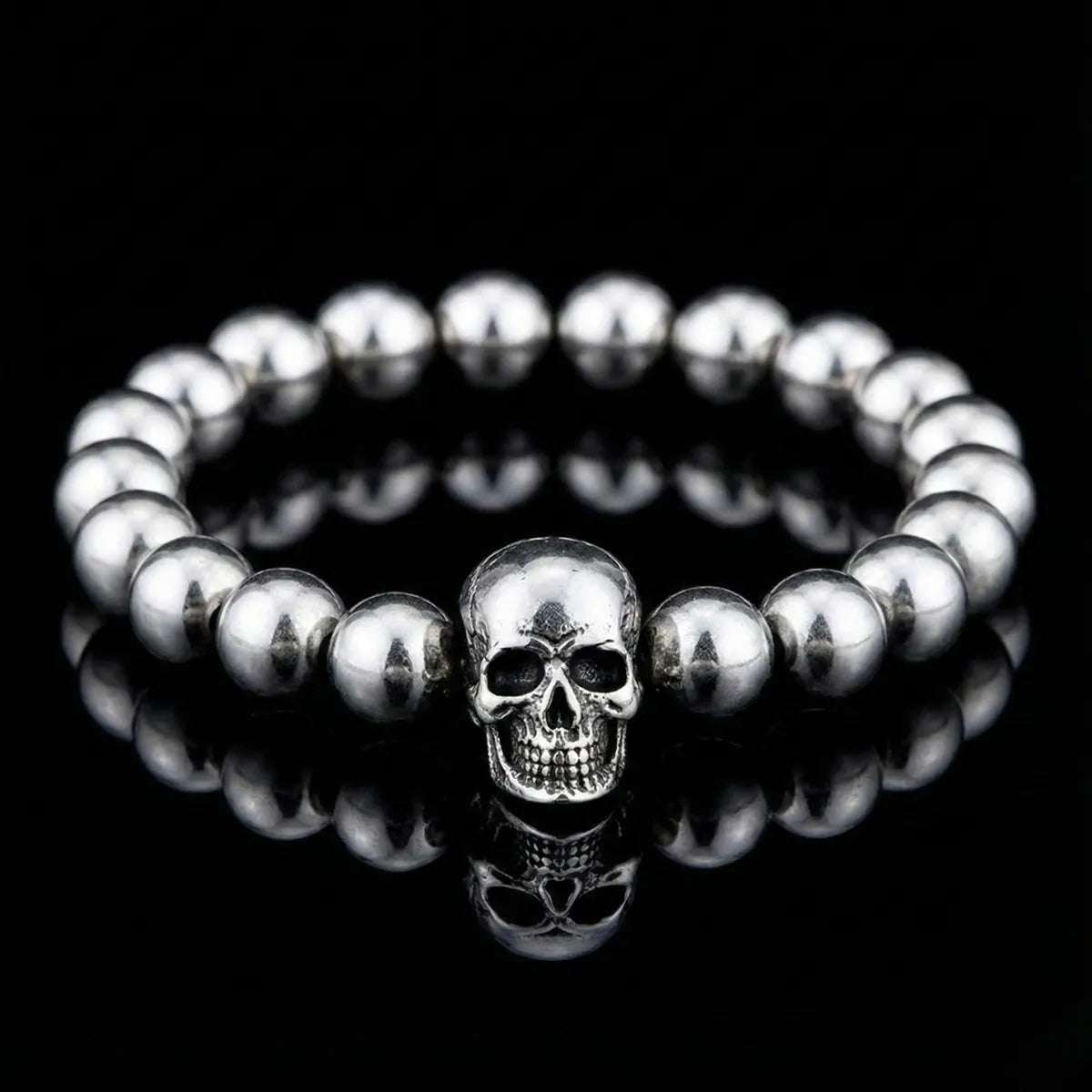 Silver Skull Bead Bracelet