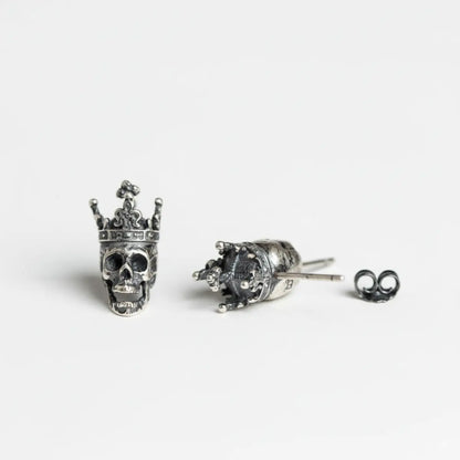 Silver Skull Crown Stud Earrings Back