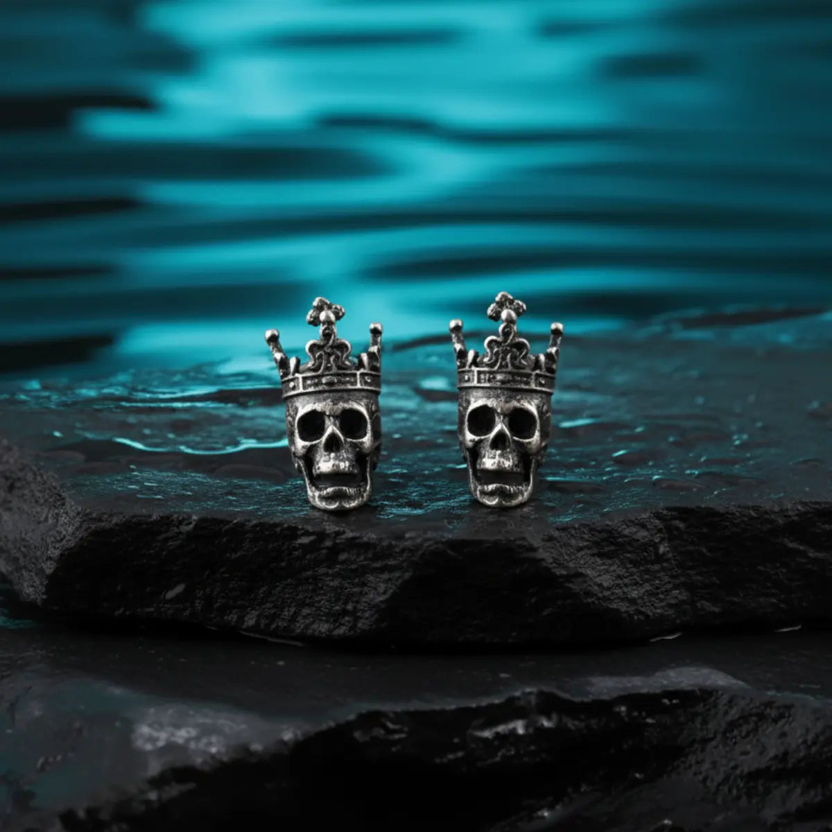 Silver Skull Crown Stud Earrings
