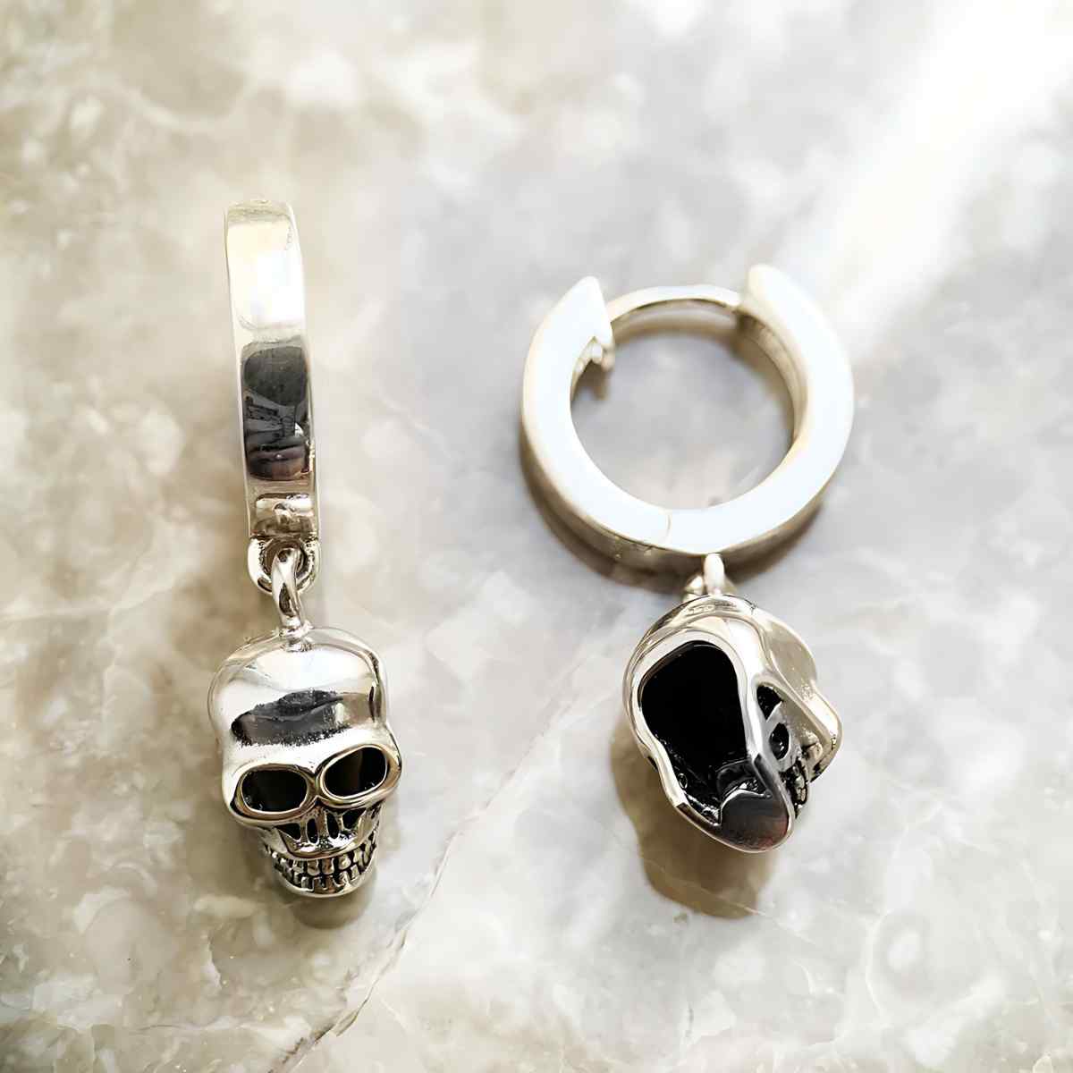 Silver Skull Drop Earrings Xenos Jewelry