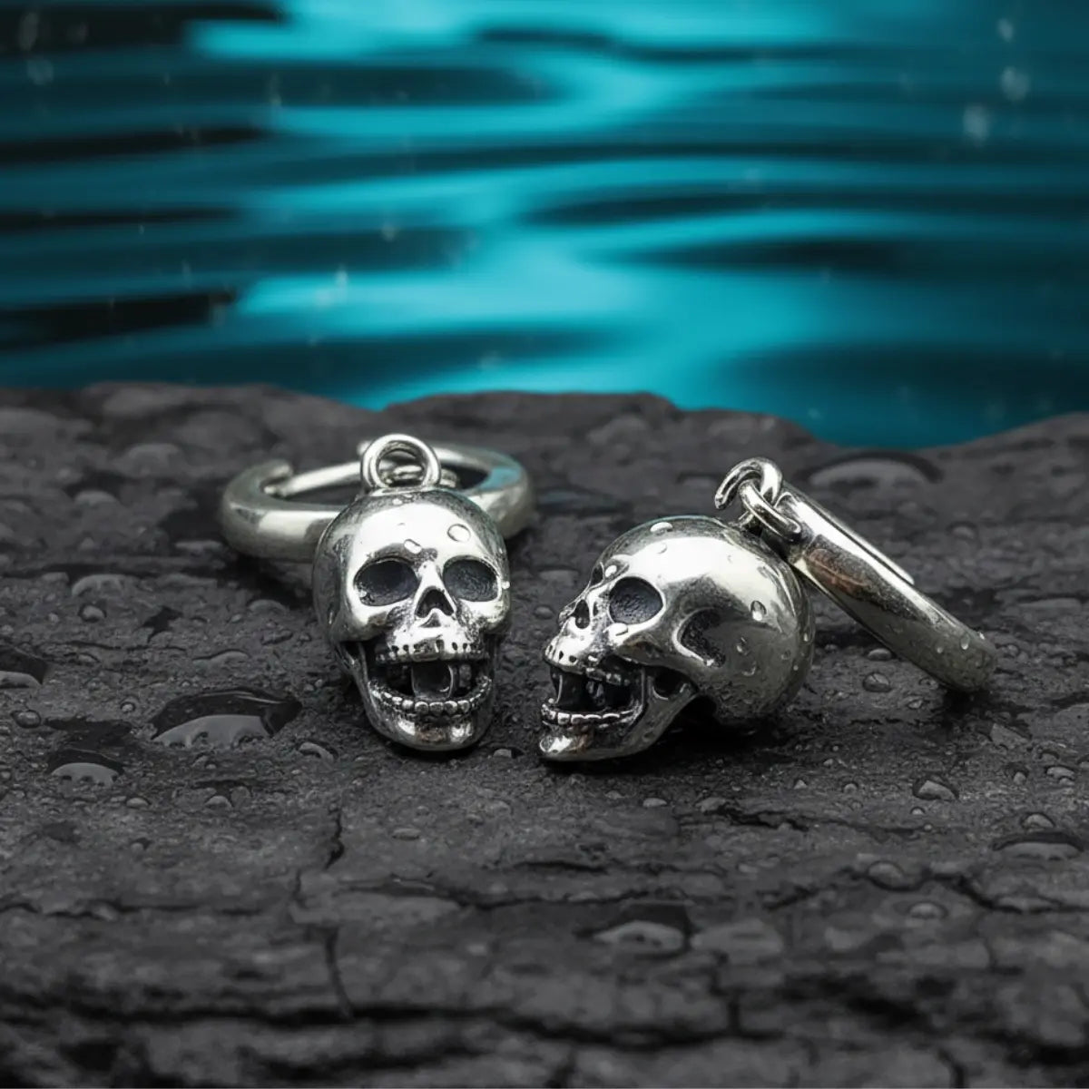 Silver Skull Head Hoop Earrings Details