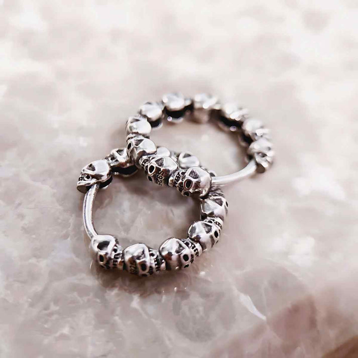 Silver Skull Hoop Earrings