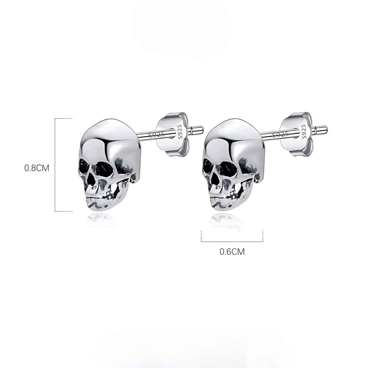 Silver Skull Stud Earrings Size