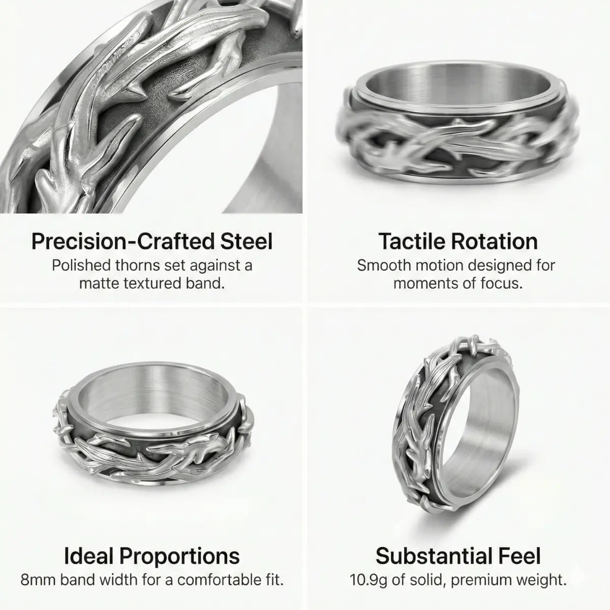 Silver Spinner Thorns Ring Dimensions and Weight