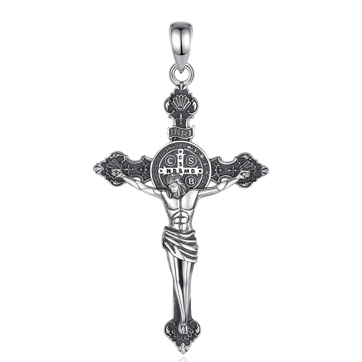 Silver St Benedict Crucifix Necklace with INRI Pendant Only Xenos Jewelry