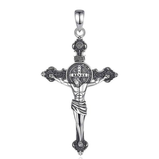 Silver St Benedict Crucifix Necklace with INRI Pendant Only Xenos Jewelry