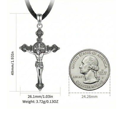 Silver St Benedict Crucifix Necklace with INRI Size Comparison