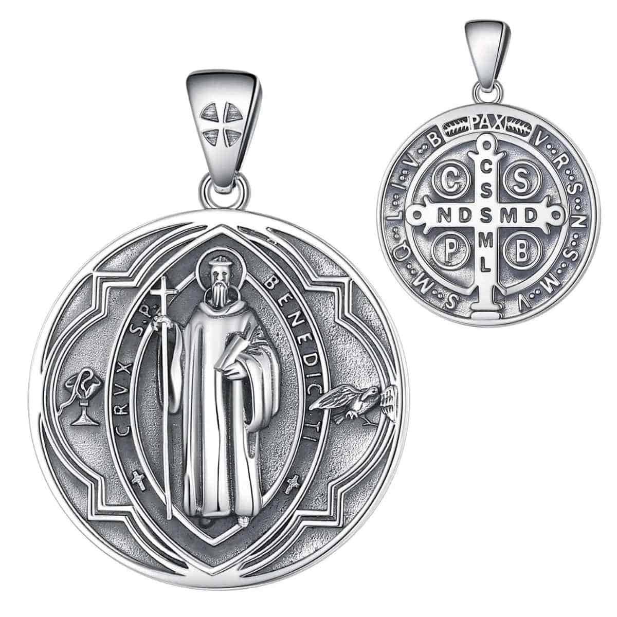 Silver St Benedict Necklace Medal with Raven Pendant Only Xenos Jewelry