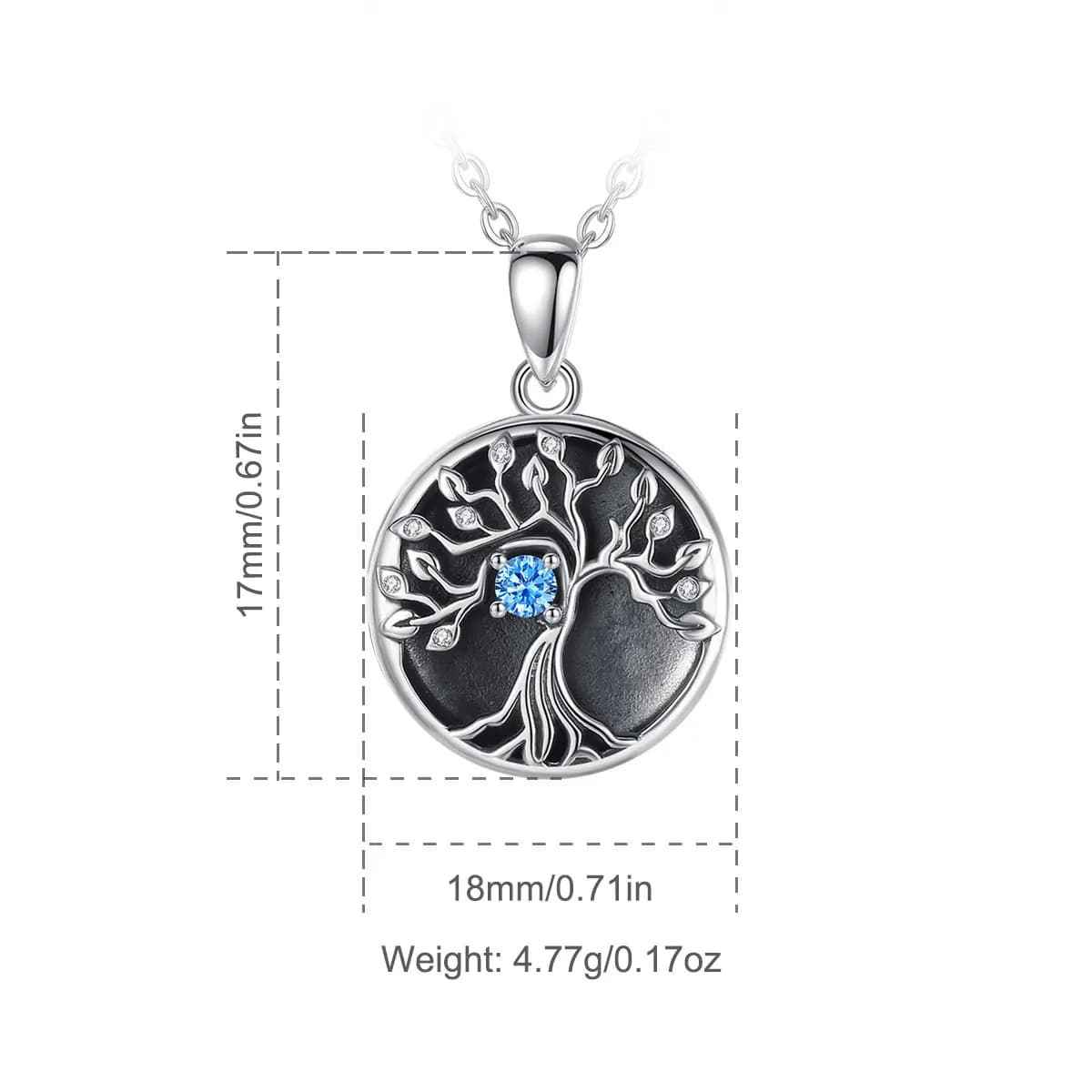 Silver Tree of Life Locket Necklace with Blue Gem Dimensions and Weight Xenos Jewelry