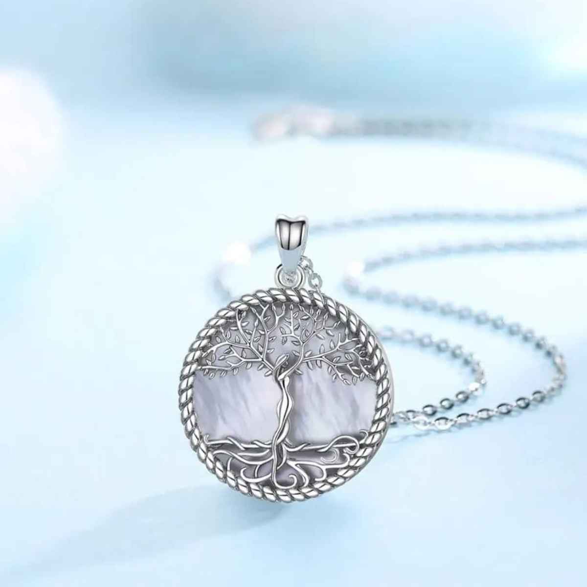 Silver Tree of Life Necklace with Mother of Pearl Inlay Details Xenos Jewelry