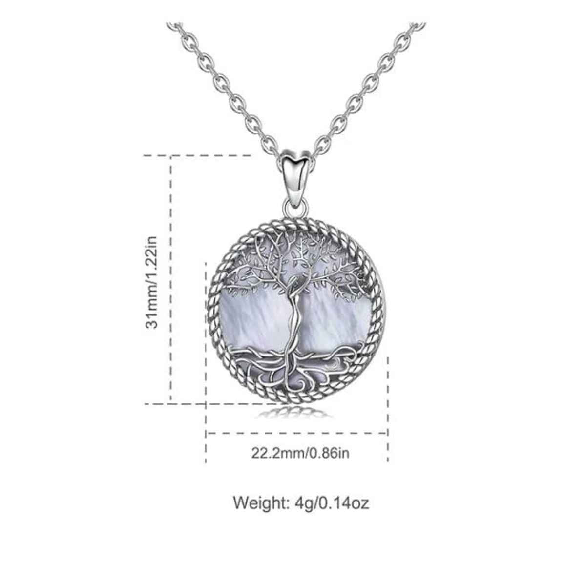 Silver Tree of Life Necklace with Mother of Pearl Inlay Dimensions and Weight Xenos Jewelry