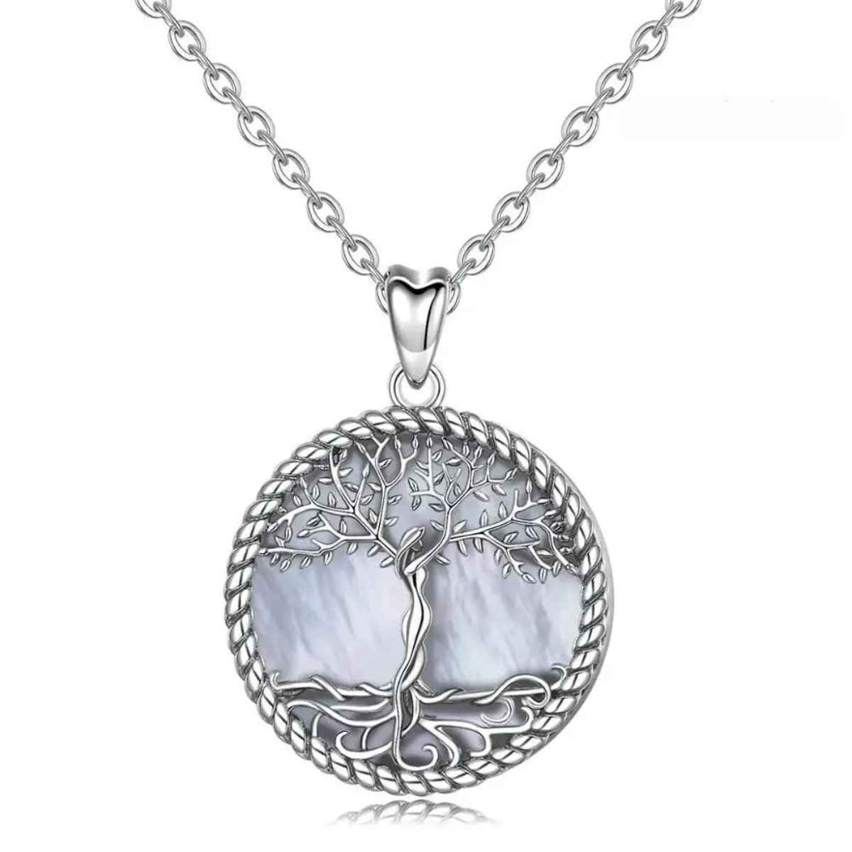 Silver Tree of Life Necklace with Mother of Pearl Inlay with 18 inch Chain Xenos Jewelry