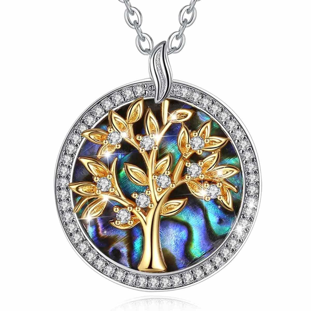 Silver Tree of Life Pendant with Abalone Inlay with 18 inch Chain Xenos Jewelry