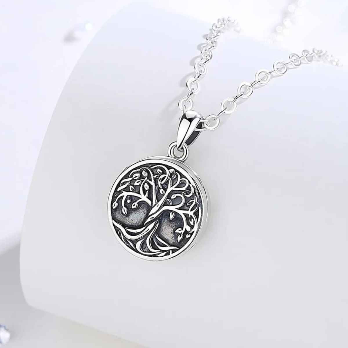 Silver Tree of Life Photo Locket Necklace Details Xenos Jewelry