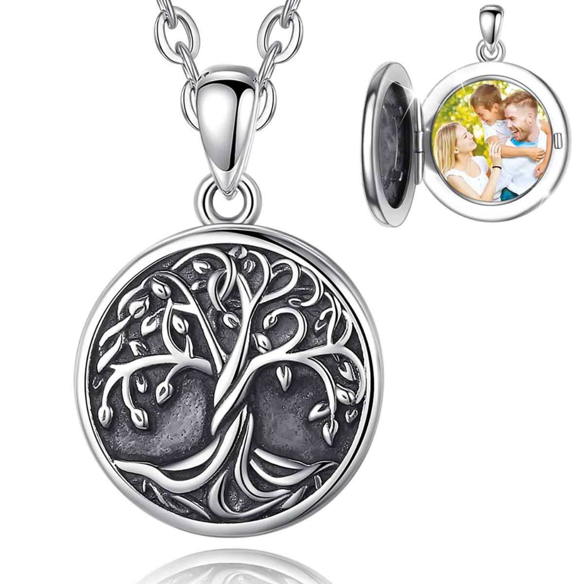 Silver Tree of Life Photo Locket Necklace with 18 inch Chain Xenos Jewelry