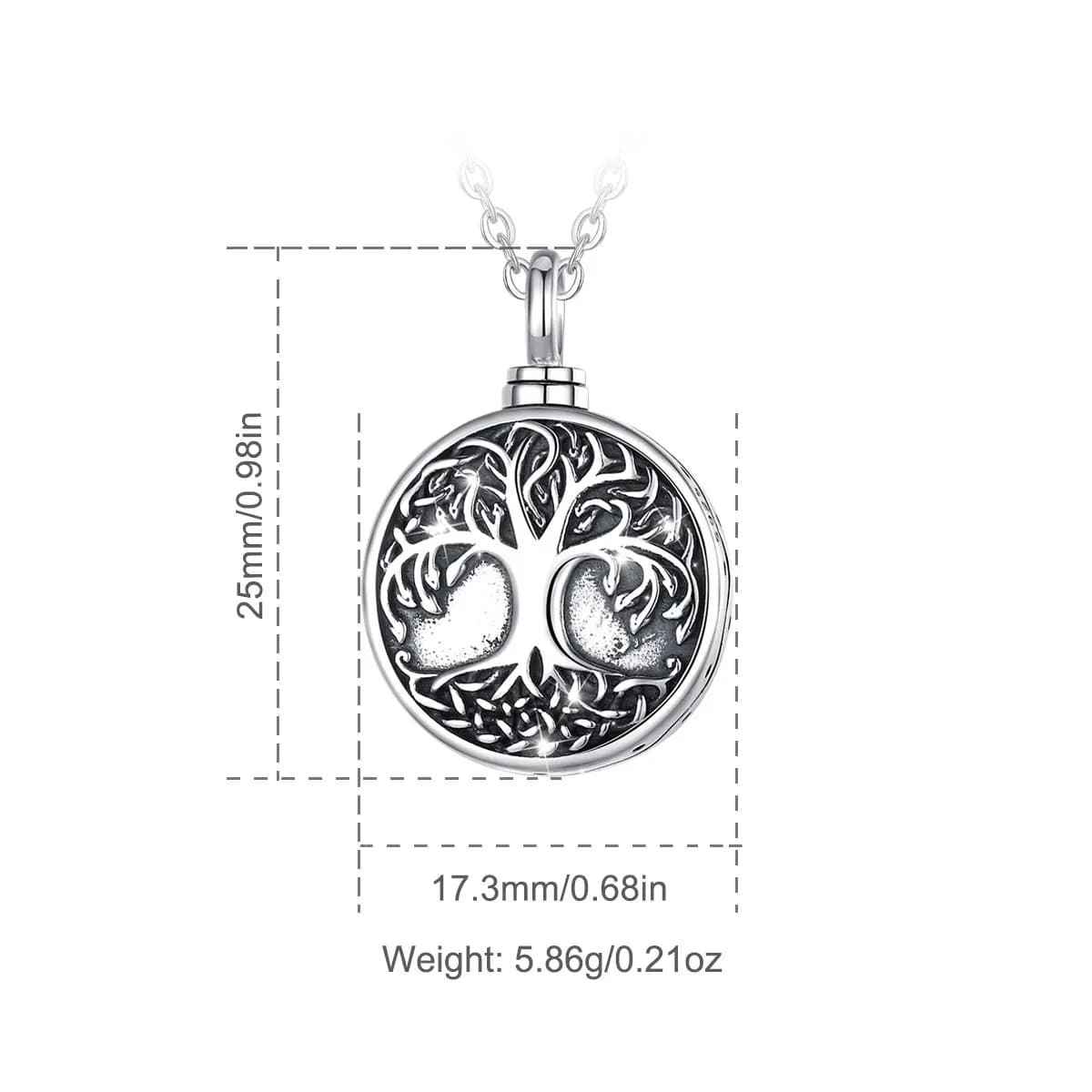 Silver Tree of Life Urn Necklace Dimensions and Weight Xenos Jewelry